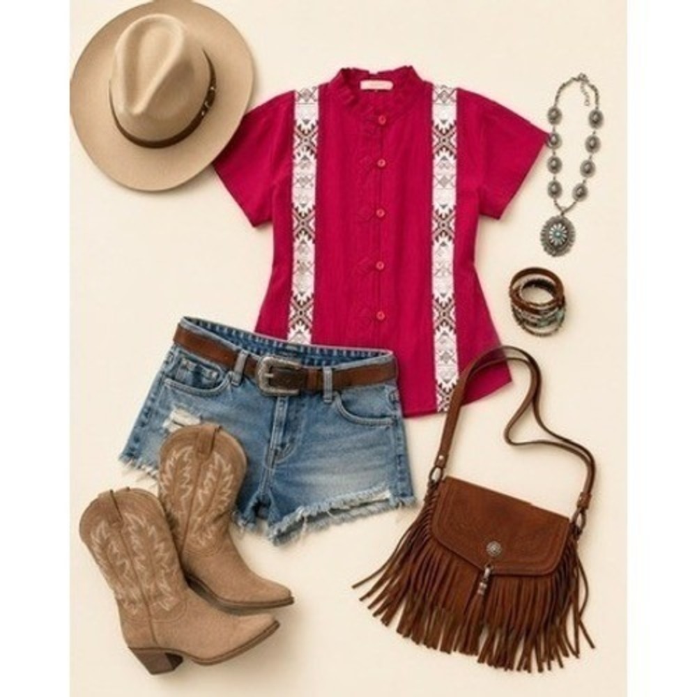 Magenta Women's Embroidered Button Down Top Short Sleeve Southwestern Size Small